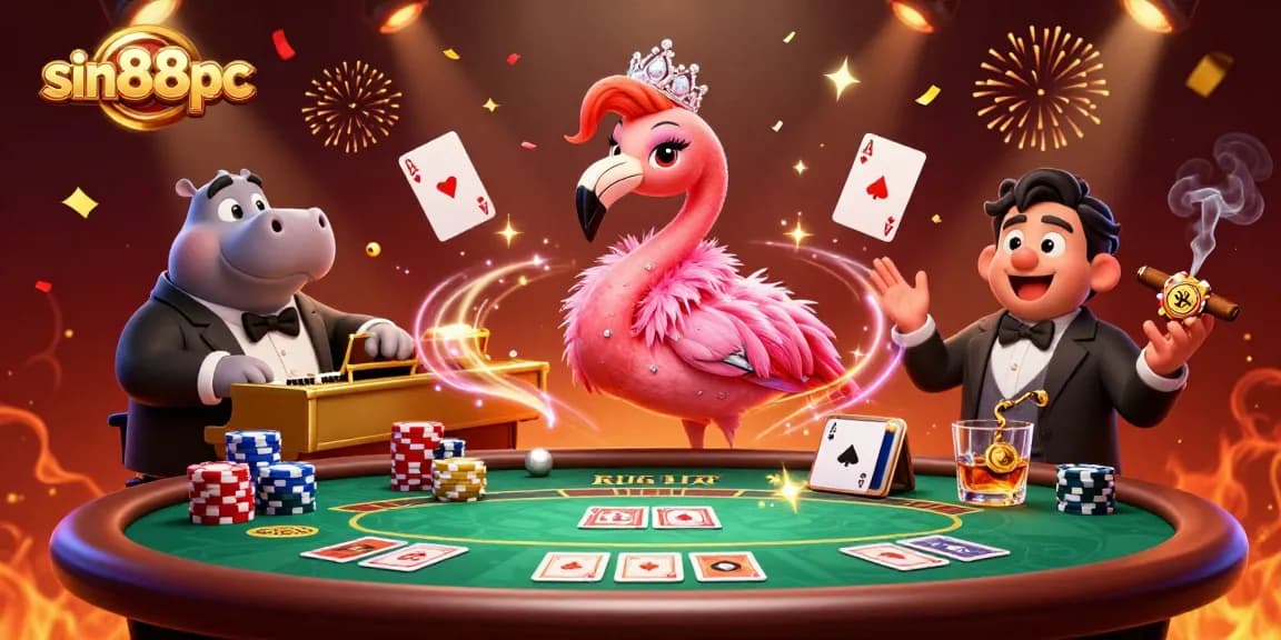 Engage in thrilling casino action with sin88pc featuring a vibrant lounge singer, hippo bassist, and dynamic poker elements.
