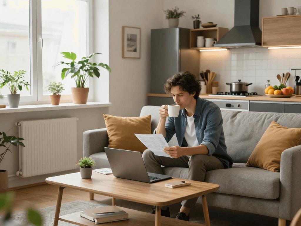 Gemütliches Monteurzimmer Hannover mit modernem Wohnraum und voll ausgestatteter Küche.