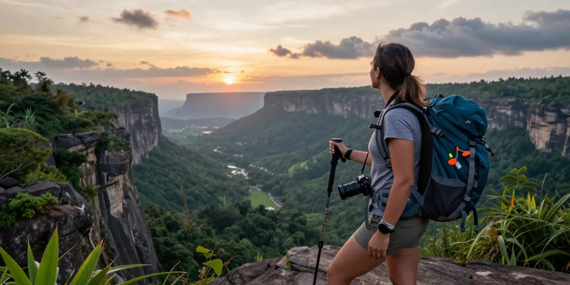 Traveler embracing adventure at a stunning viewpoint, capturing rokok88 experiences against a breathtaking backdrop.