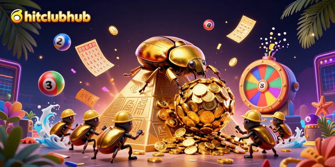 Win big at hitclubhub with thrilling casino adventures led by lively dung beetles amidst golden coins.