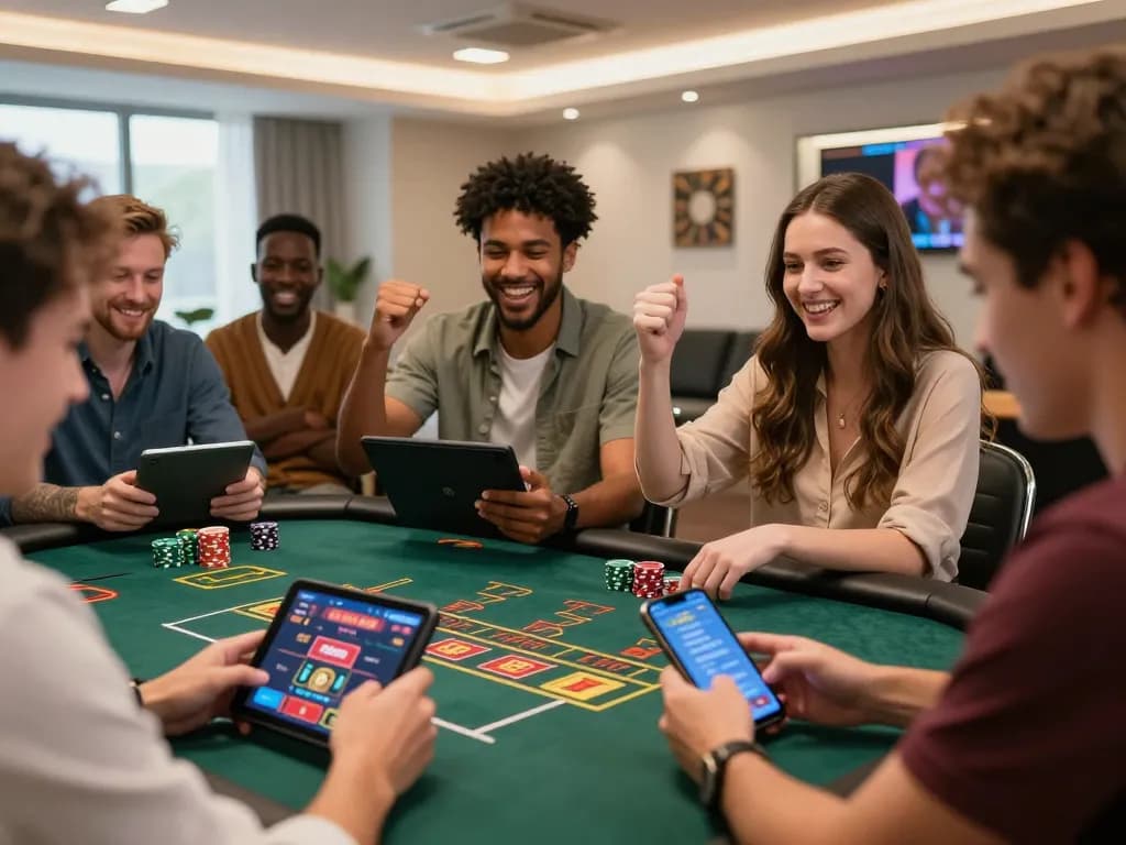 Players enjoying RR88's live dealer games on mobile devices, creating an engaging and social gaming experience