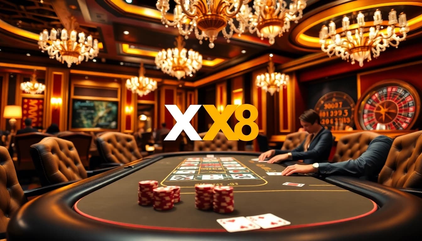 Players enjoying a thrilling poker game at XX 88 casino, showcasing strategic gambling excitement.