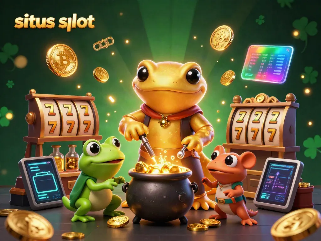 Experience thrilling gameplay with situs slot in this vibrant 3D illustration featuring fantastical alchemic characters.