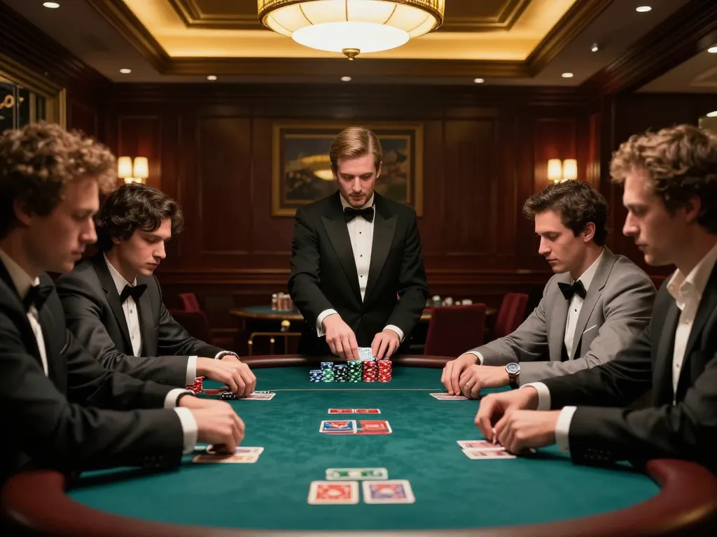 TR88 high-stakes poker game showcasing players' strategic moves and intense focus in a luxurious casino atmosphere