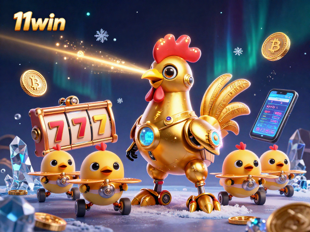Win big with 11win in an ultra-detailed, futuristic casino scene filled with exciting game elements.