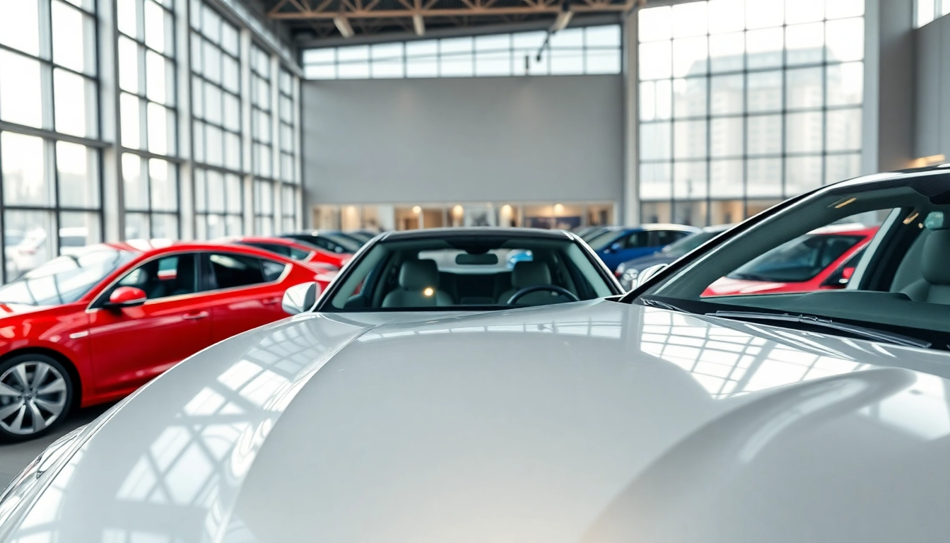 Auto kaufen in einem modernen Autohaus mit einer Vielzahl glänzender Fahrzeuge.