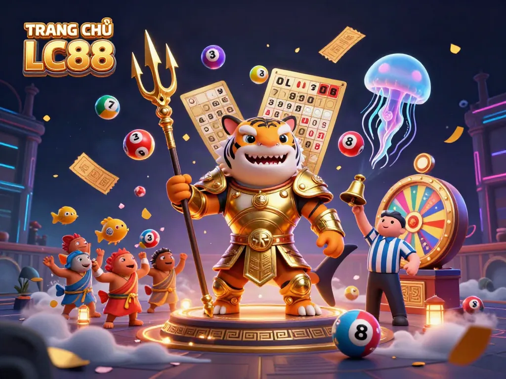 Engage in thrilling gameplay on TRANG CHỦ LC88 with an underwater lottery scene featuring dynamic elements and vibrant characters.