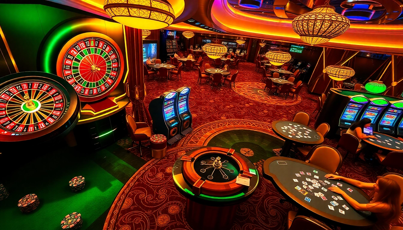 Experience thrilling gaming at gg88 live, featuring vibrant roulette tables and colorful slot machines.