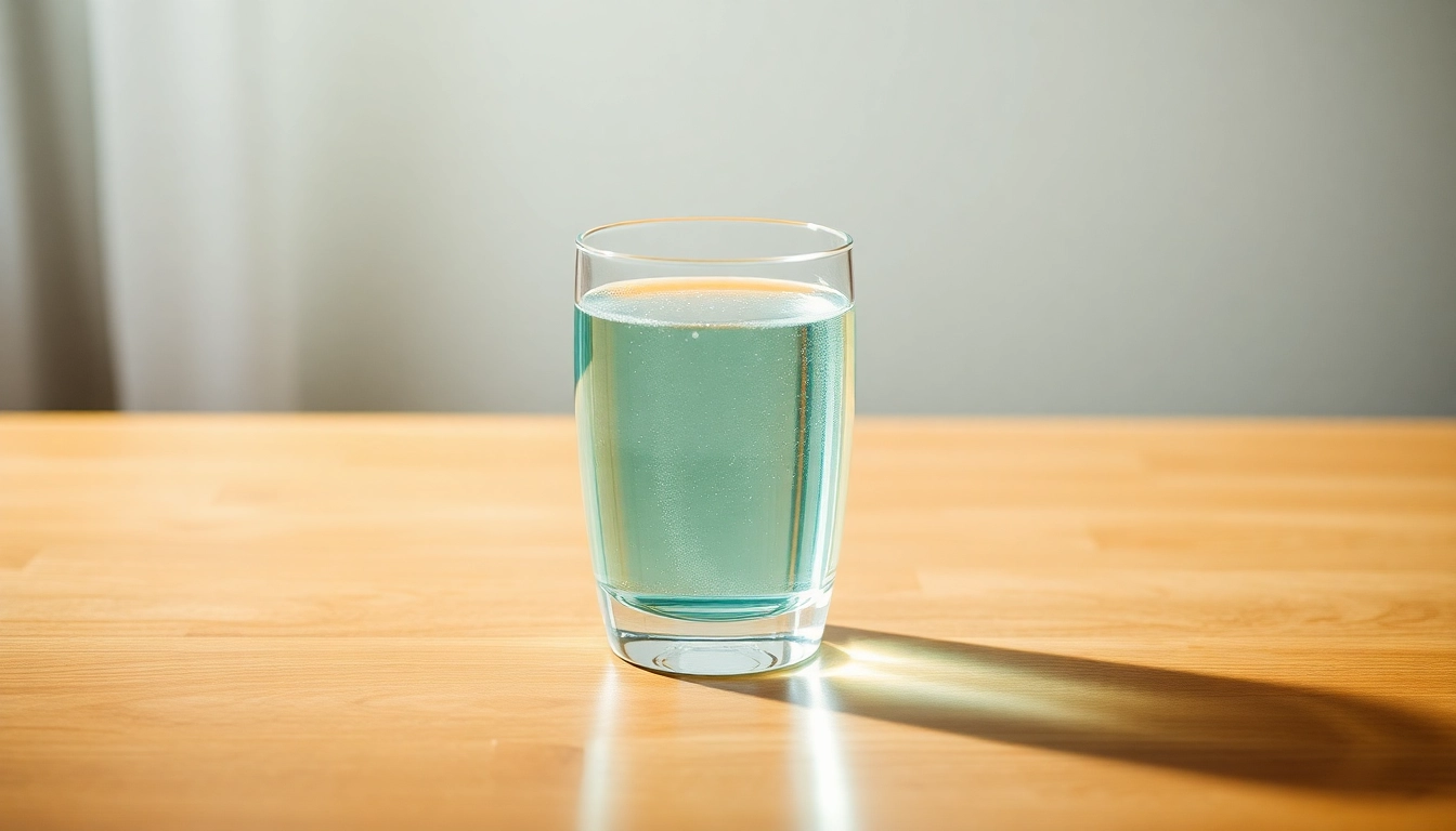 Flasche mit Kolloidales Silber 25 ppm auf einem Holztisch präsentieren, hochwertiges, klares Wasser.