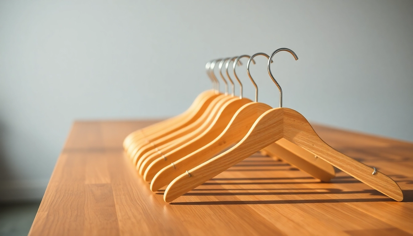 Qualitative Kleiderbügel Hersteller showcasing premium wooden hangers in a stylish arrangement.