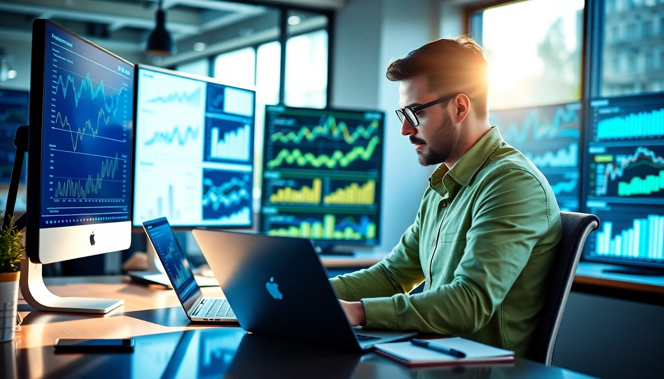Effektives Online Marketing durch strategisches Arbeiten in einem modernen Büro mit Analysen.