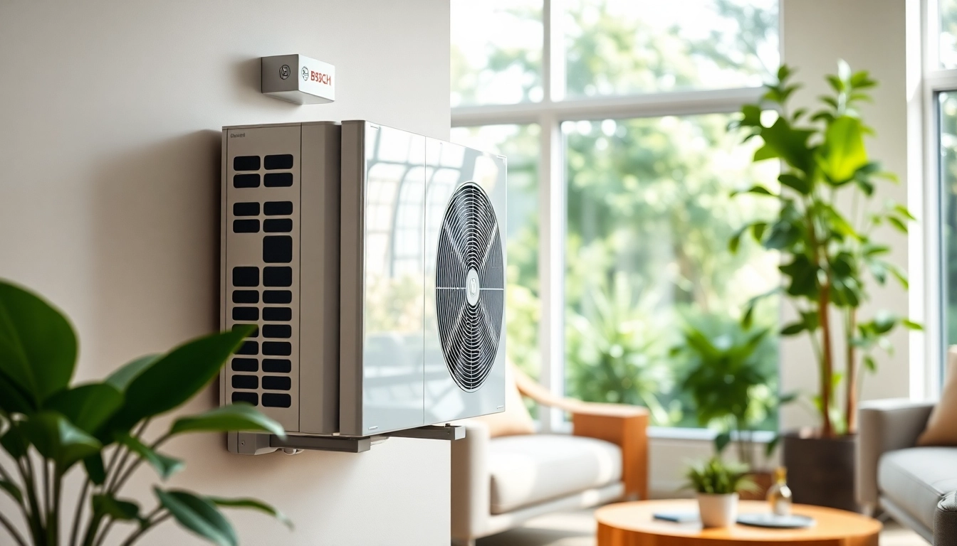 Wärmepumpe Bosch in modernem Wohnraum präsentiert energieeffiziente Lösungen.