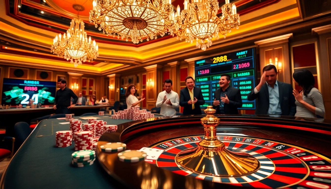 Players enjoying a thrilling experience at RR88 casino with roulette and poker.
