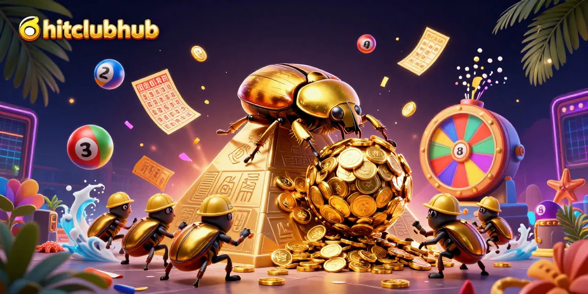 Win big at hitclubhub with thrilling casino adventures led by lively dung beetles amidst golden coins.