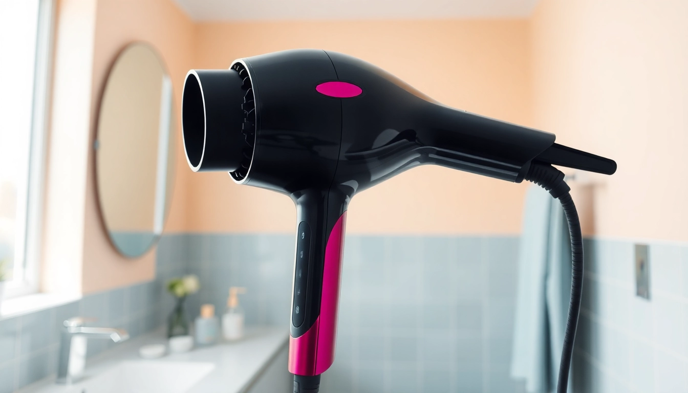 Laifen föhn in einem modernen Bad mit stilvollem Design und lebendigen Farben