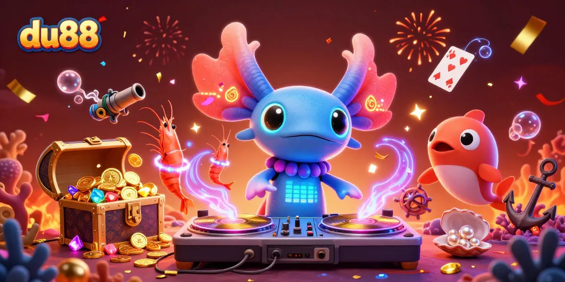 Experience the excitement of du88 with vibrant underwater characters celebrating a jackpot in 3D.