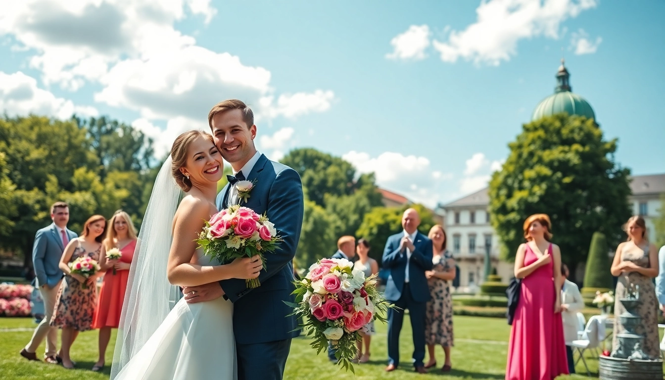 Hochzeitsfotograf München fängt romantische Momente im Freien mit wunderschöner Kulisse ein.