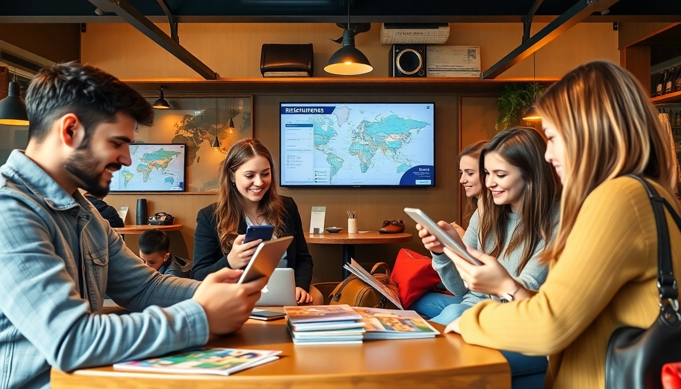 Erleben Sie Reiseinformationen durch aktive Reisende in einem Café.