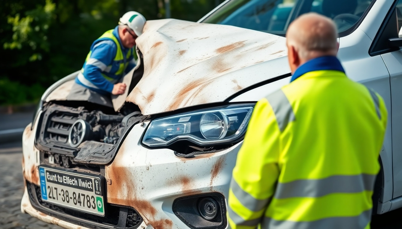Kfz Gutachter Köln untersucht ein beschädigtes Fahrzeug mit meinen Dienstleistungen vor Ort.