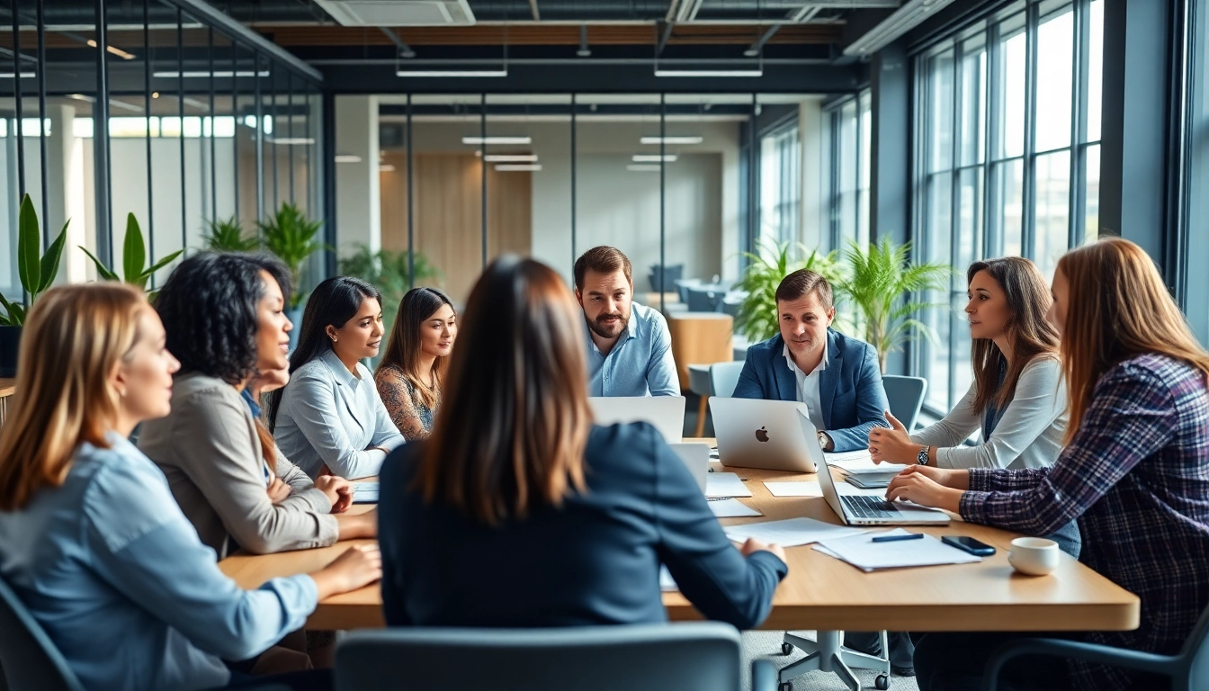 Besprechung bei https://piraminds.com/ in modernem Büro mit Teamdiskussion und Laptops.