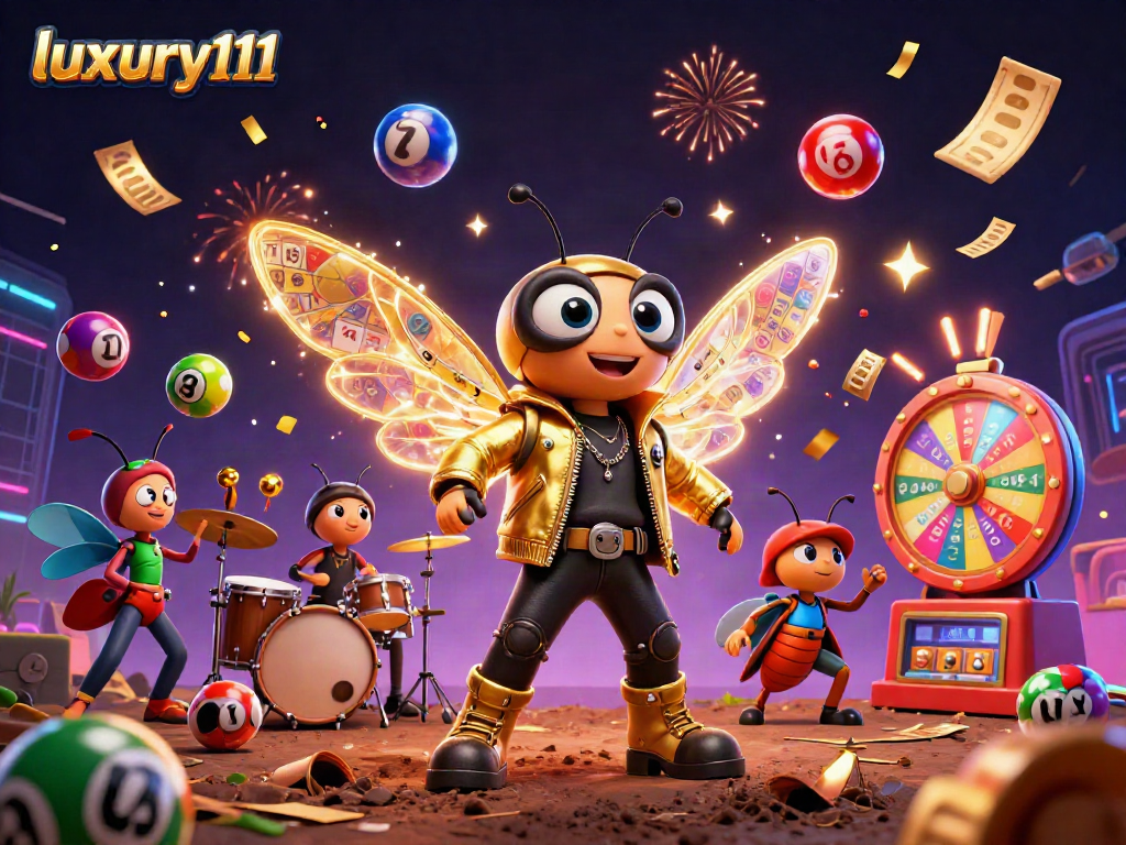 Experience luxury111 in an exciting gambling scene with vibrant lottery elements and 3D characters.