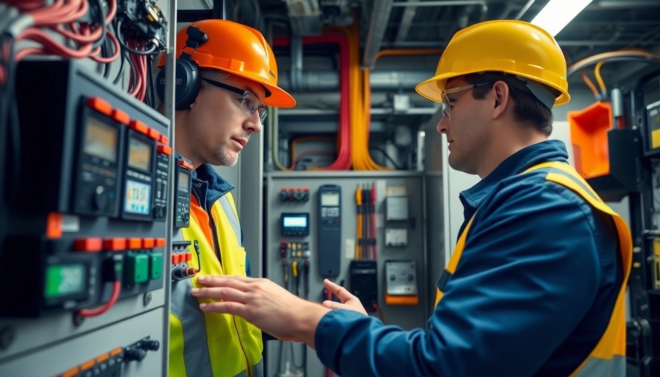 Prüfung ortsfester elektrischer Anlagen durch einen Techniker in einer modernen Industrieumgebung.