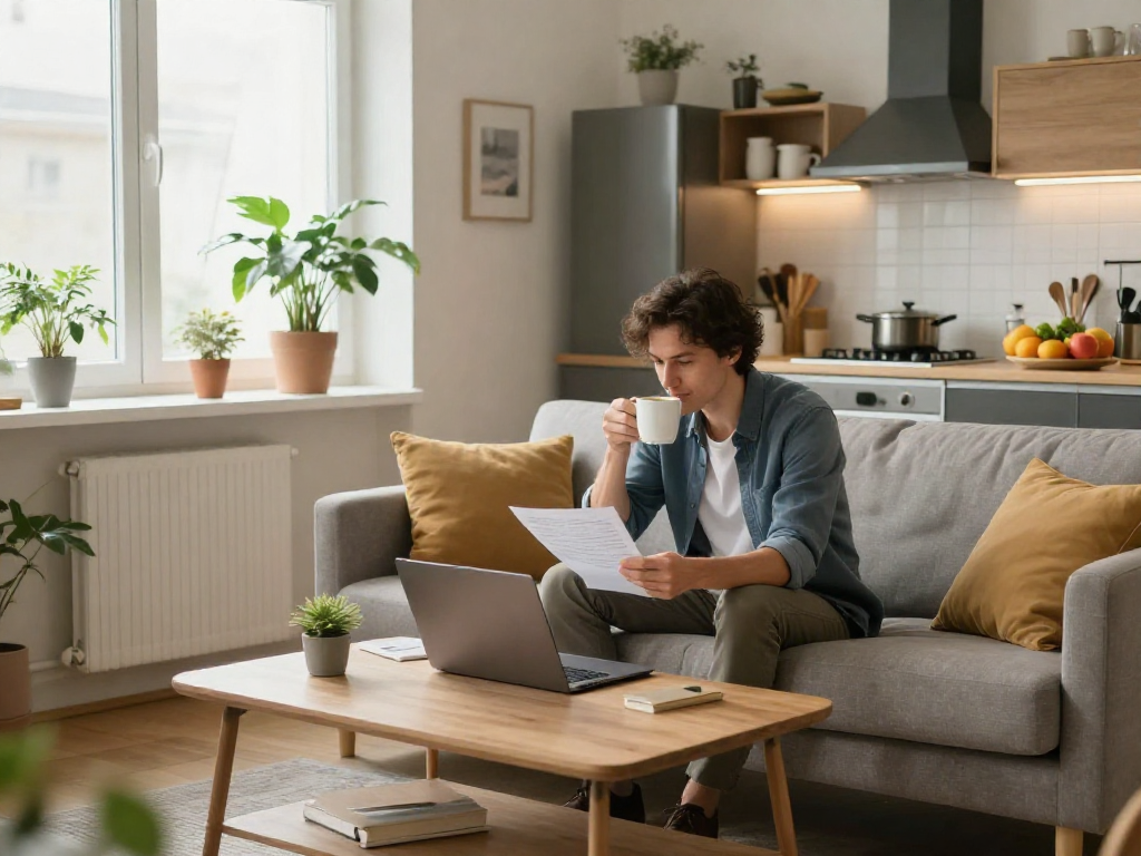 Gemütliches Monteurzimmer Hannover mit modernem Wohnraum und voll ausgestatteter Küche.