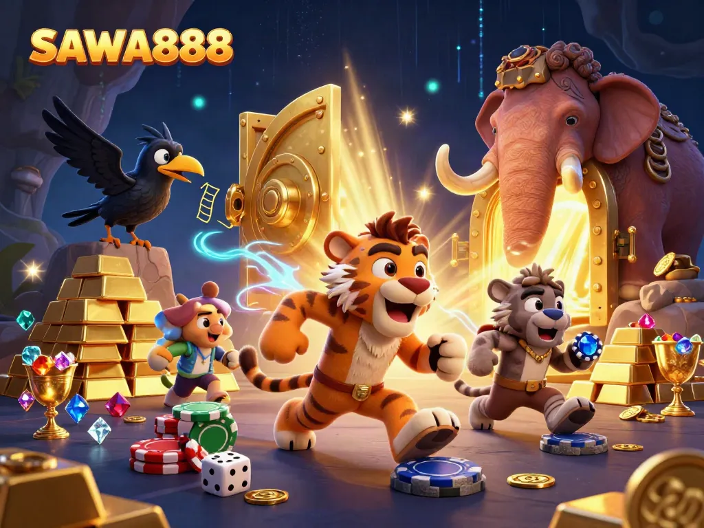 Experience thrill with SAWA888 at this vibrant prehistorical casino scene.