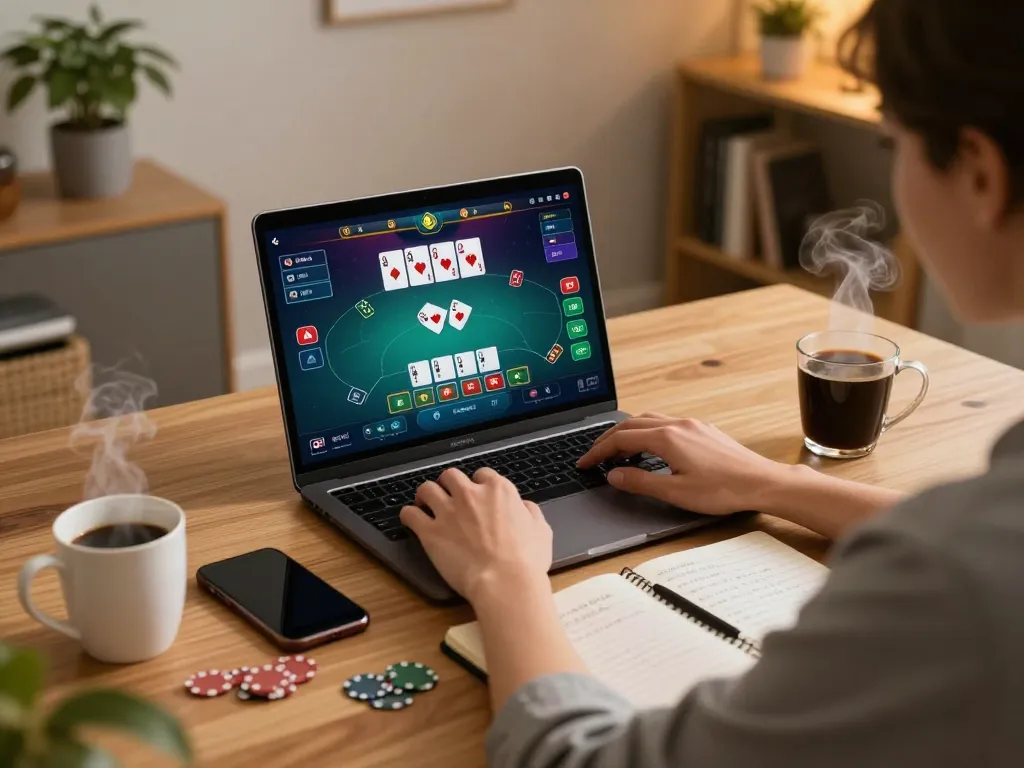Play poker online at dn88 with an engaging setup featuring strategy notes and vibrant gameplay.