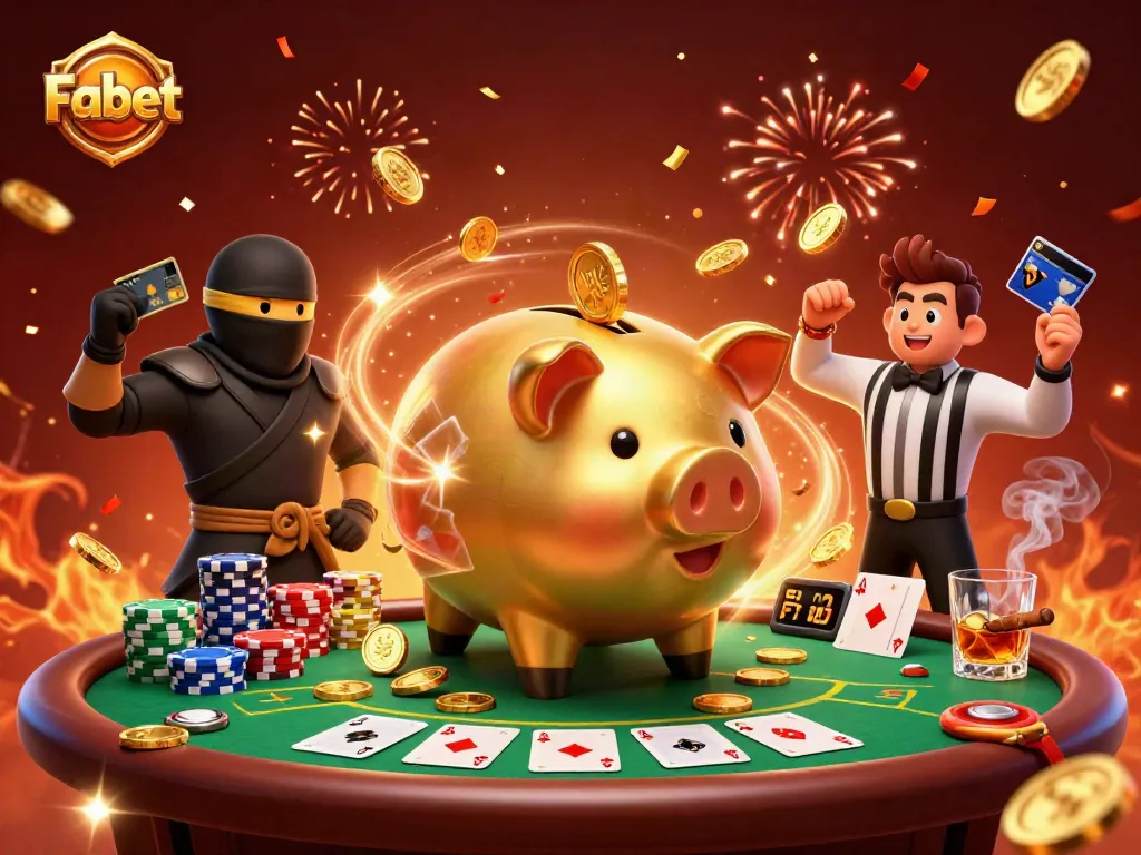 Engage with Fabet's thrilling gaming experience featuring a lively casino scene with action-packed characters.