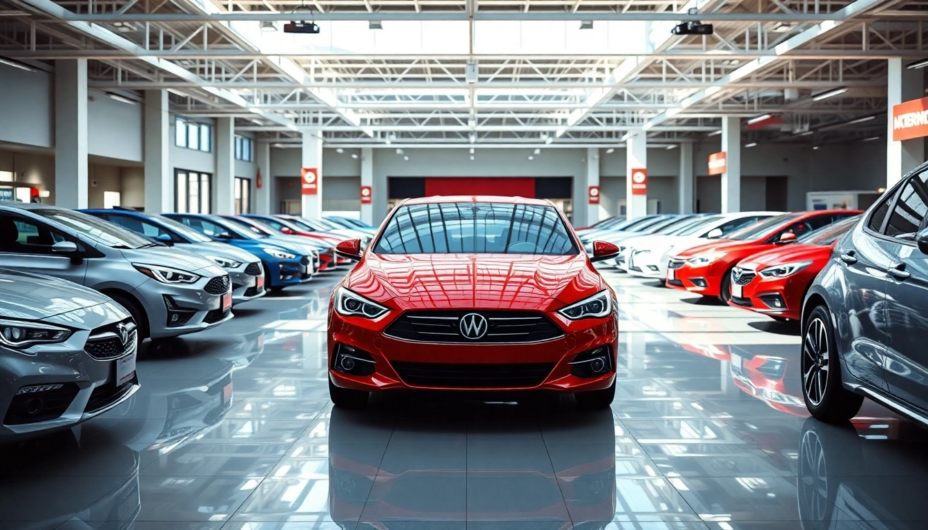 Auto kaufen moderne Showroom mit verschiedenen Automodellen und einladender Atmosphäre