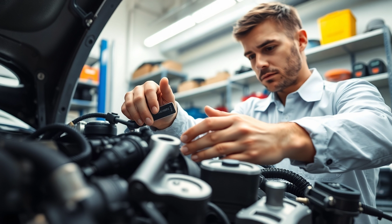 Motorschaden Ankauf: Techniker inspiziert einen beschädigten Motor in einer sauberen Werkstatt.