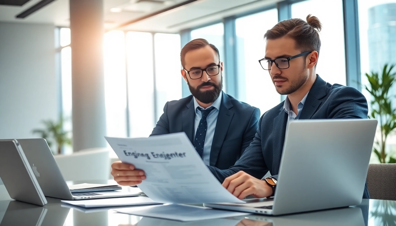 Headhunter Ingenieure analysiert Lebenslauf in modernem Büro mit natürlichem Licht.