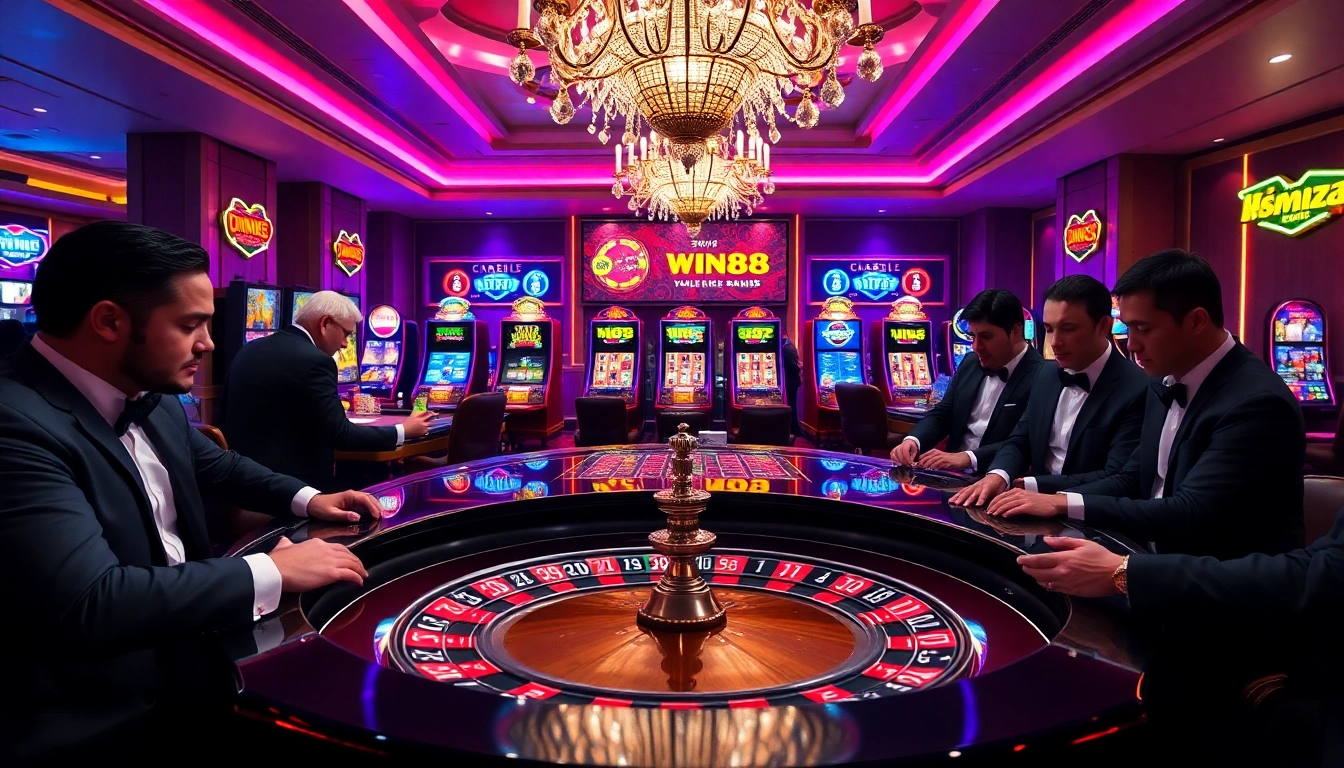 Experience the excitement of WIN88 casino gameplay with vibrant roulette and high-stakes players.