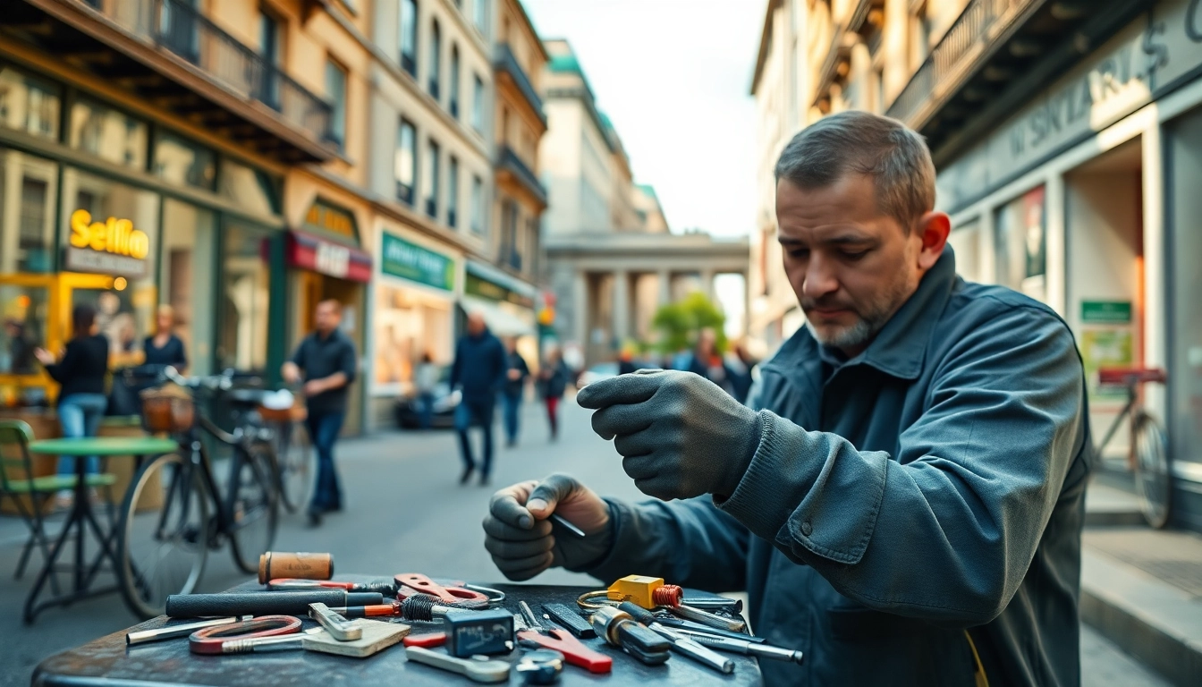 Professioneller Schlüsseldienst Notdienst Berlin bei der Arbeit an einem Schloss in der Berliner Stadt