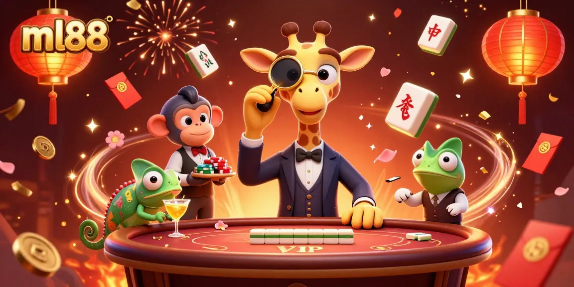 Experience the excitement of ml88 with a vibrant casino scene featuring a high-roller giraffe.