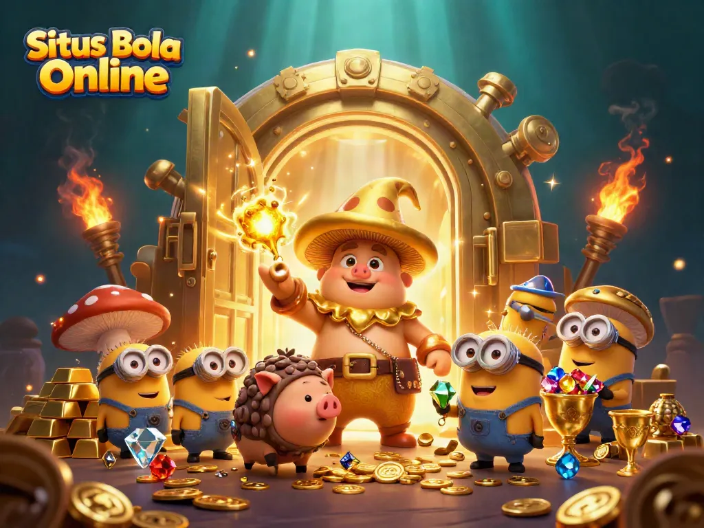 Experience your fortune at Situs Bola Online with vibrant magic and treasure in a stunning illustration.