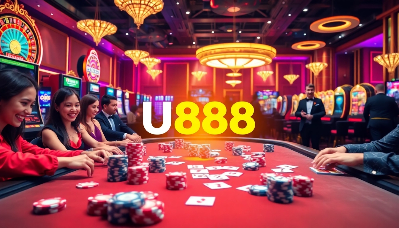 Engaged players at the U888 poker table, enjoying an exciting casino experience.