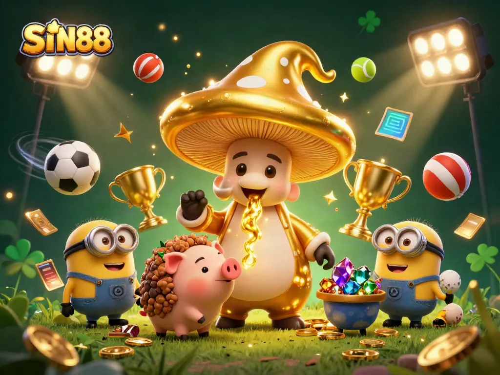 SIN88 magical sports betting scene with whimsical characters and dynamic game elements.