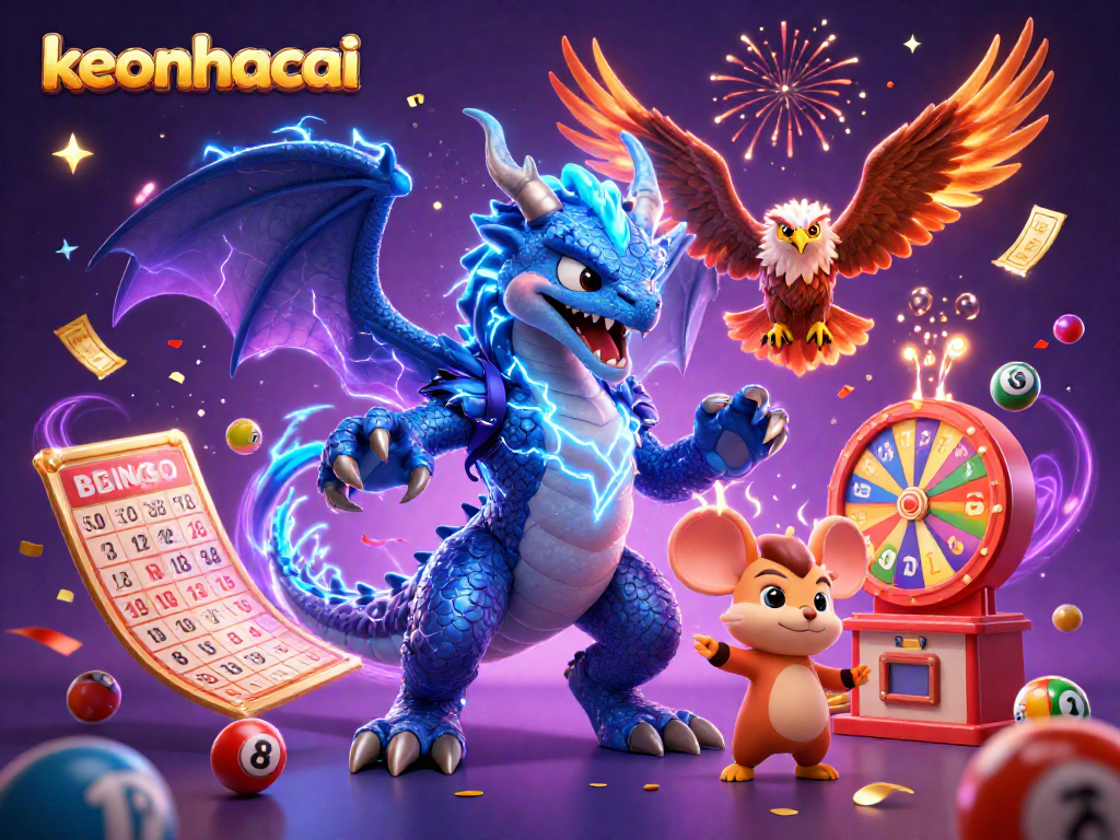Experience thrilling play with keonhacai's vivid bingo and lottery excitement in a dynamic 3D scene.