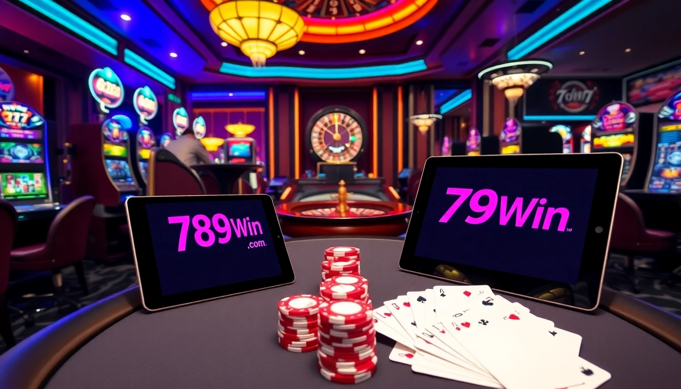 Exciting poker game scene at 789win.com showcasing players, chips, and roulette.