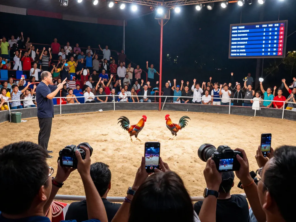 Excitement of đá gà trực tiếp thomo as spectators enjoy a live cockfighting match with roosters in action