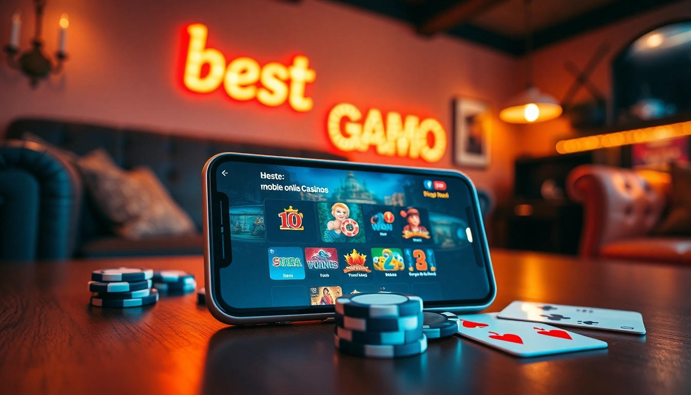 Entdecken Sie die besten mobile online Casinos auf einem modernen Smartphone mit spannenden Spielen.