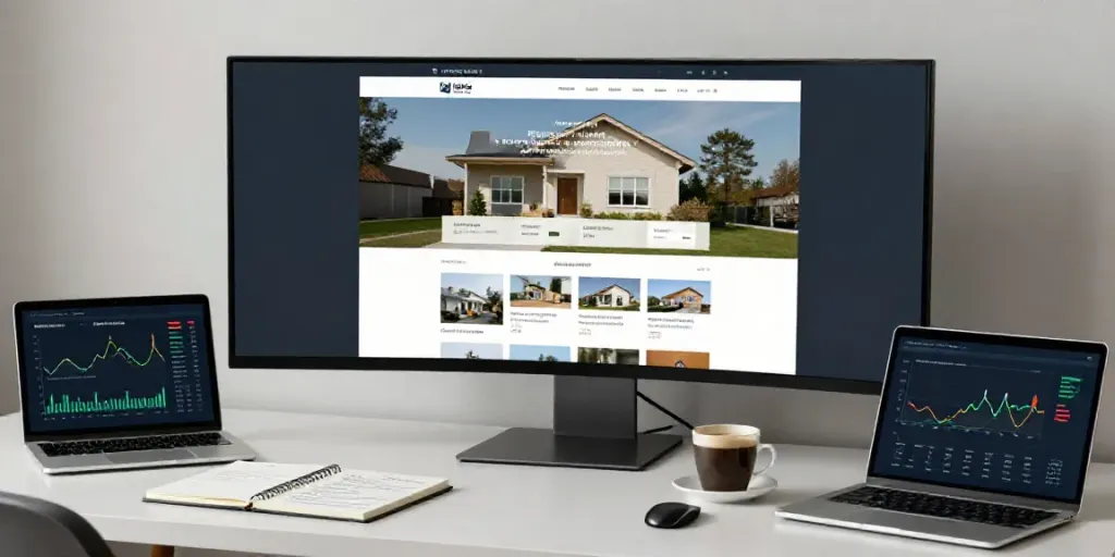 Immobilienmakler Freiburg in einem modernen Büro mit Software-Tools für Immobilienbewertungen und Cloud-Diensten.