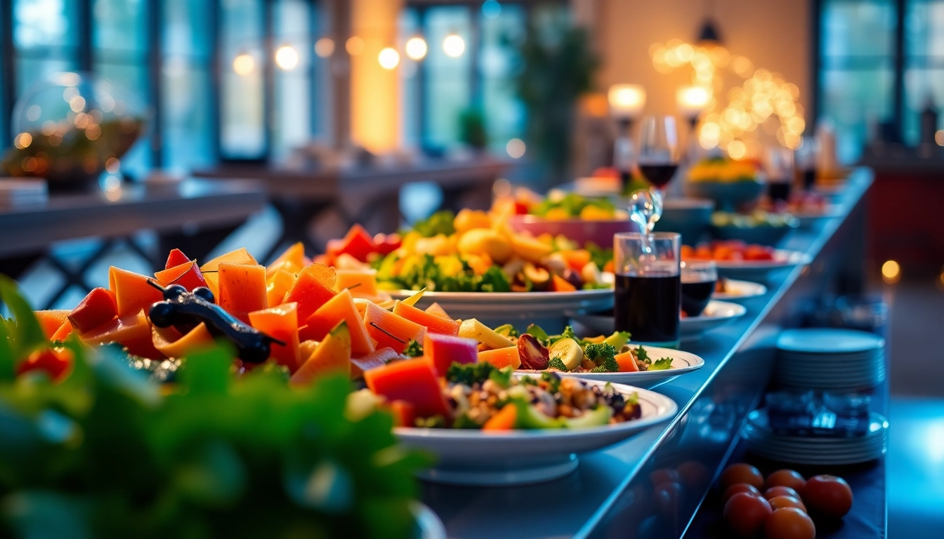 Catering Buffet mit einer Auswahl an köstlichen saisonalen Gerichten und elegantem Service.