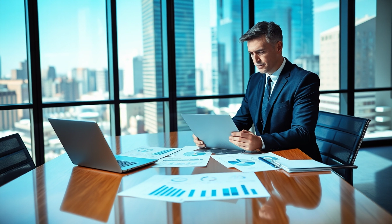 Headhunter Finance: Professioneller Headhunter in modernem Büro. Macht mit Finanzanalysen.