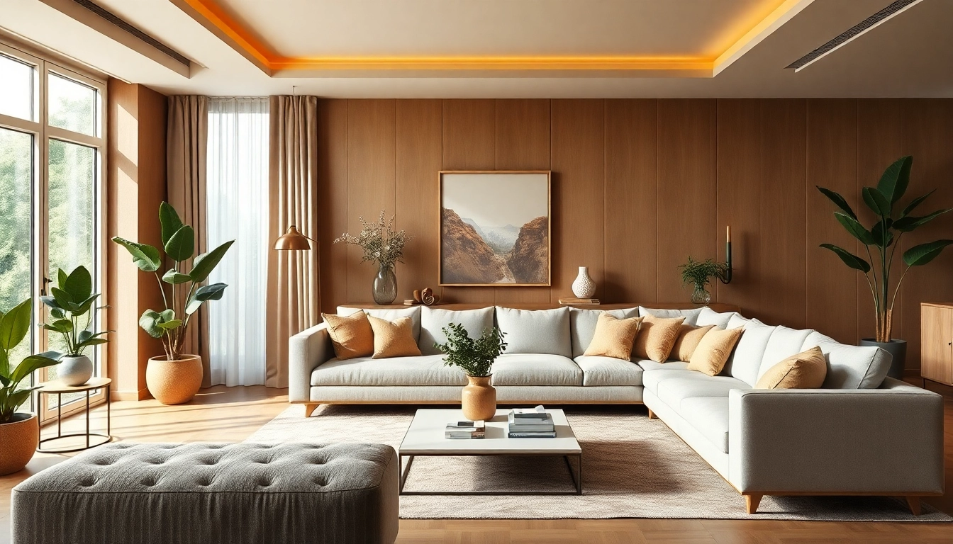 Elegantes Wohnzimmer mit warmer Farbpalette für perfekte Raumgestaltung.