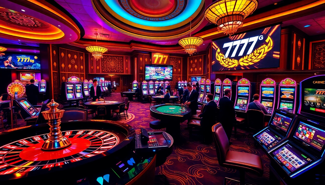 Experience excitement at 777g with poker chips and a roulette wheel in a luxury casino setting.