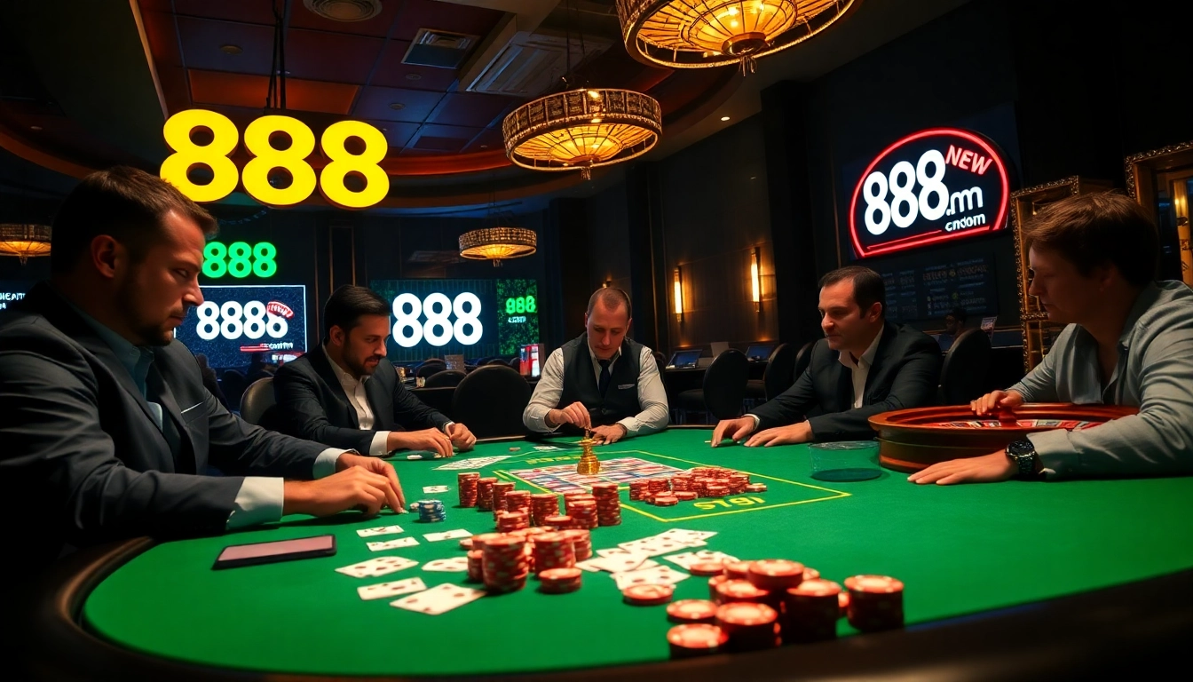 Exciting poker game scene at 888new com featuring players engaging in high-stakes action.