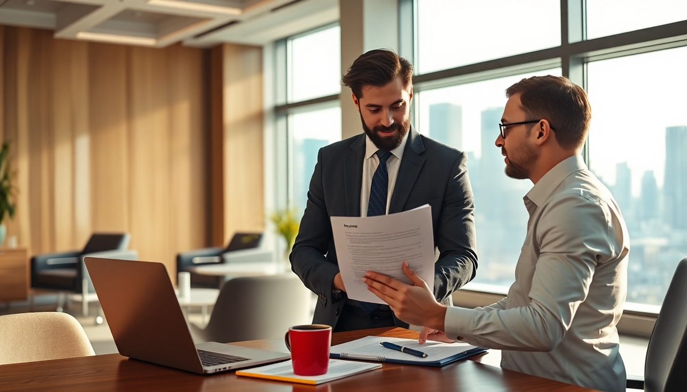 Headhunter Schweiz berät Kandidaten in modernem Büroraum mit Skyline.